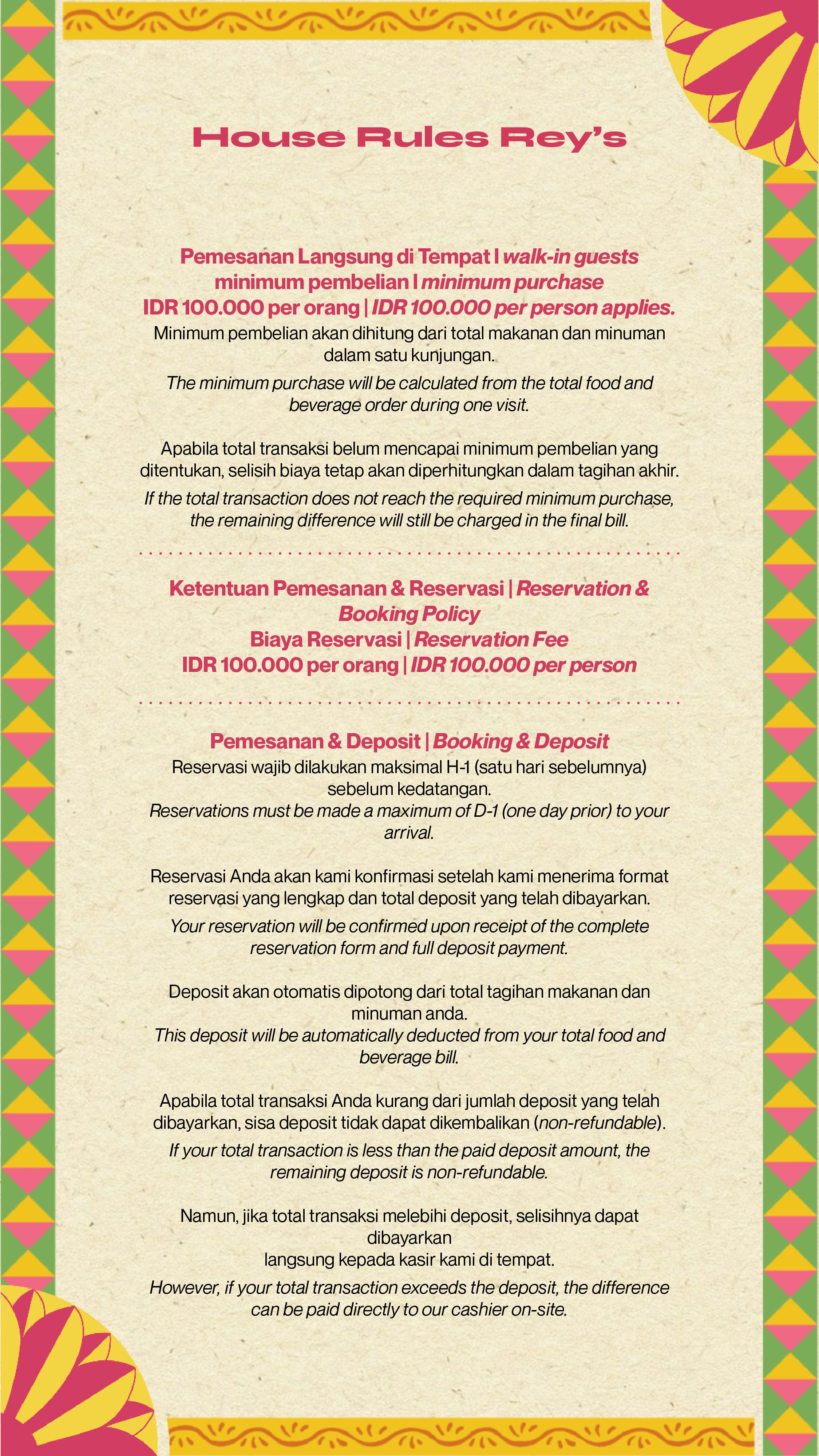 Rey's House Rules - Arrivals & Reservations